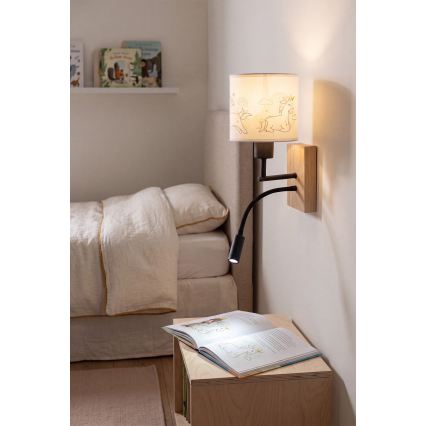 Brilagi - LED flexibele kinderwandlamp BOBO WOOD 1xE27/25W/230V + LED/3W eiken/zwart/wit/eenhoorns