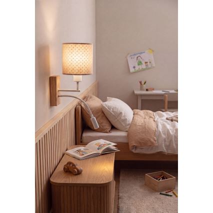 Brilagi - LED flexibele wandlamp voor kinderen BOBO WOOD 1xE27/25W/230V + LED/3W eiken/wit/beige/stippen
