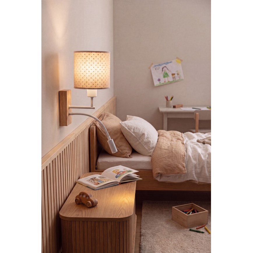 Brilagi - LED flexibele wandlamp voor kinderen BOBO WOOD 1xE27/25W/230V + LED/3W eiken/wit/beige/stippen