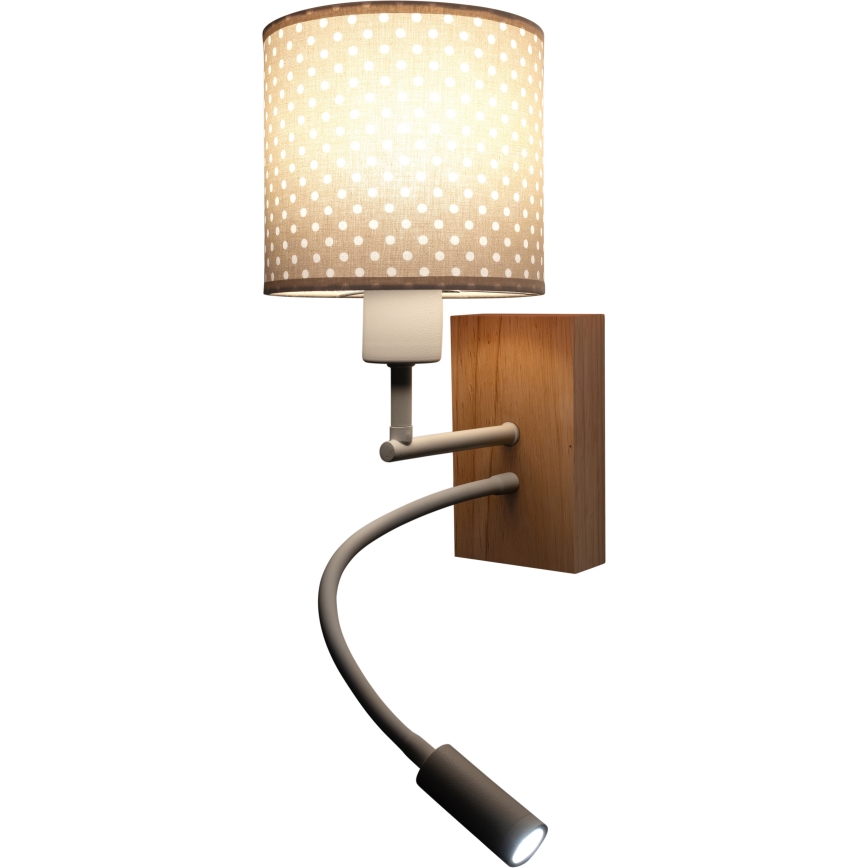 Brilagi - LED flexibele wandlamp voor kinderen BOBO WOOD 1xE27/25W/230V + LED/3W eiken/wit/beige/stippen