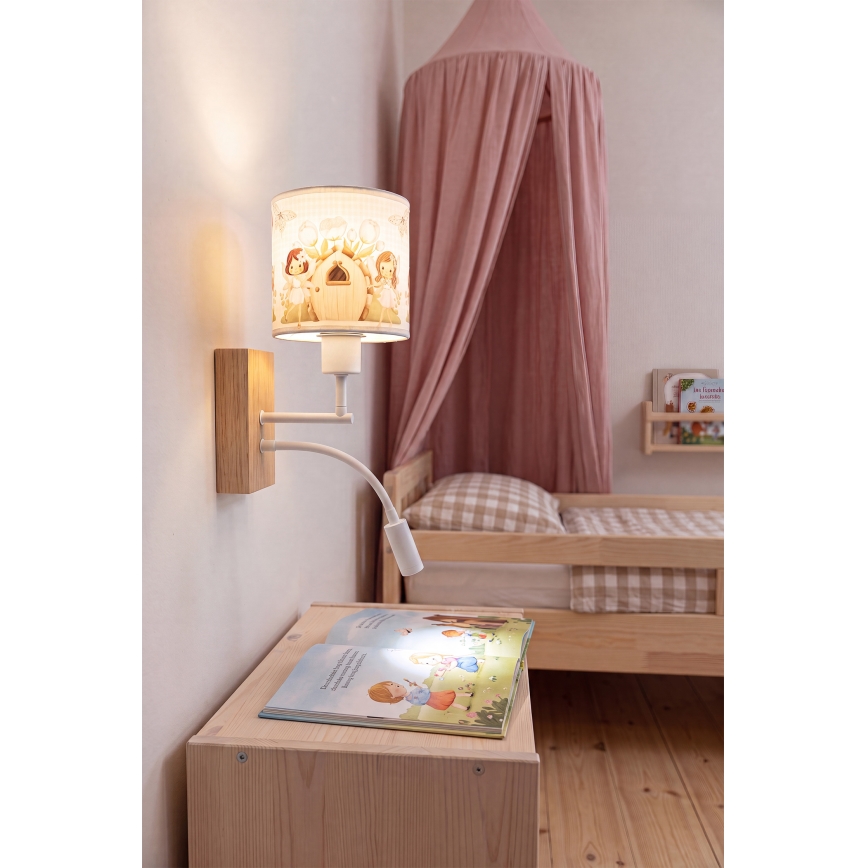 Brilagi - LED flexibele wandlamp voor kinderen BOBO WOOD 1xE27/25W/230V + LED/3W eiken/wit/roze/feeën