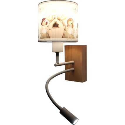 Brilagi - LED flexibele wandlamp voor kinderen BOBO WOOD 1xE27/25W/230V + LED/3W eiken/wit/roze/feeën