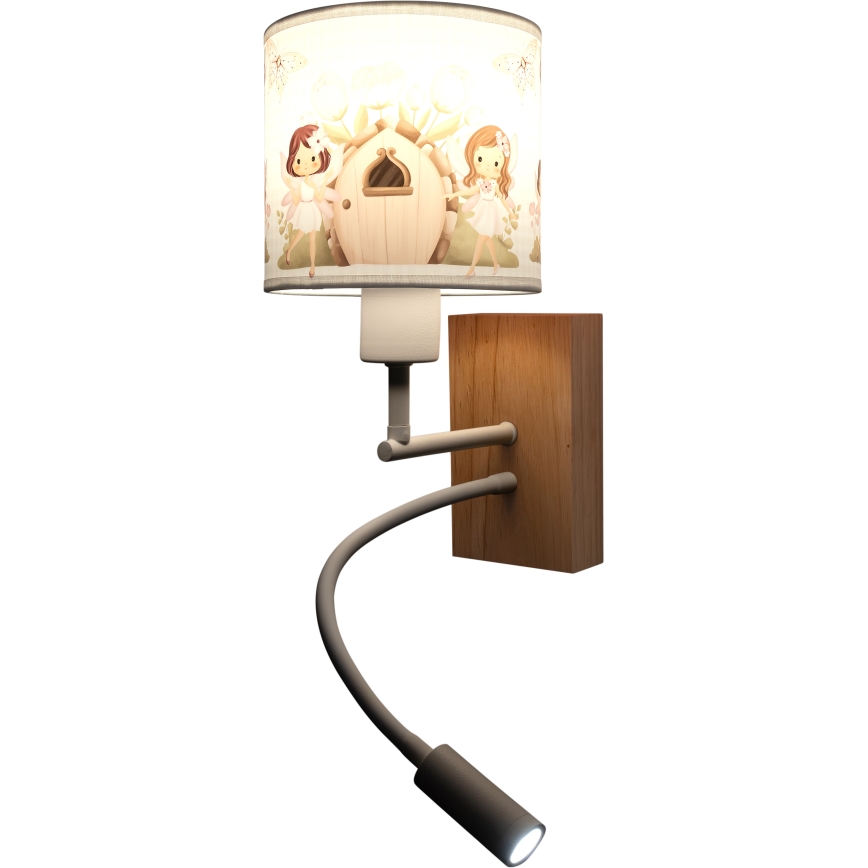 Brilagi - LED flexibele wandlamp voor kinderen BOBO WOOD 1xE27/25W/230V + LED/3W eiken/wit/roze/feeën