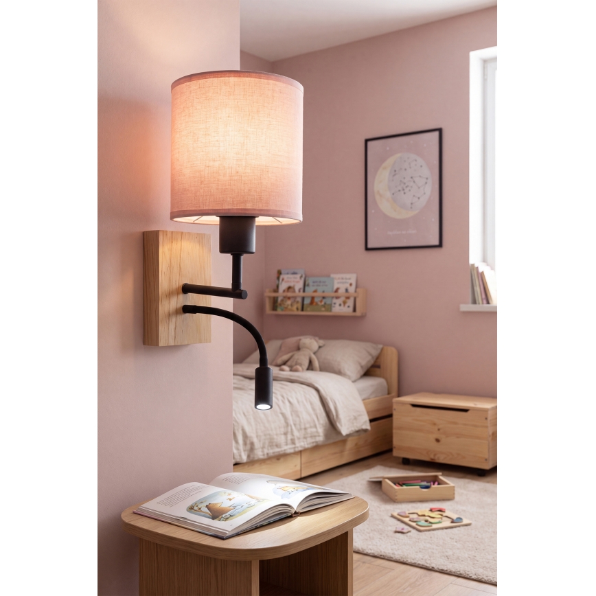 Brilagi - LED flexibele wandlamp BOBO WOOD 1xE27/25W/230V + LED/3W eiken/zwart/roze