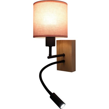 Brilagi - LED flexibele wandlamp BOBO WOOD 1xE27/25W/230V + LED/3W eiken/zwart/roze