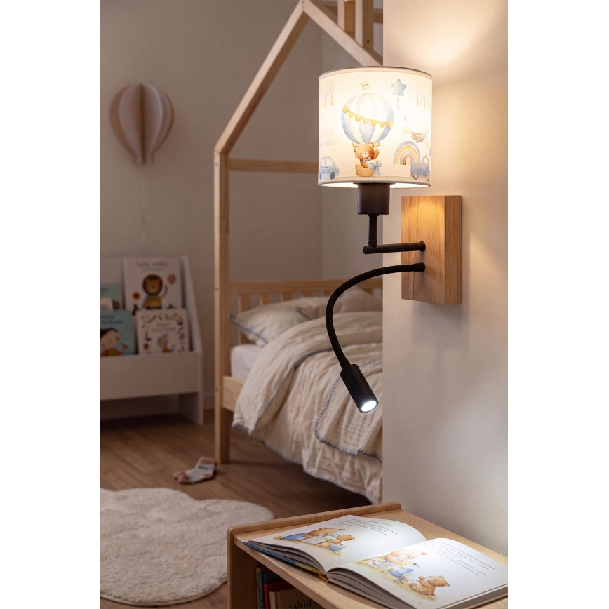 Brilagi - LED flexibele wandlamp voor kinderen BOBO WOOD 1xE27/25W/230V + LED/3W eiken/zwart/wit/blauw/beertjes