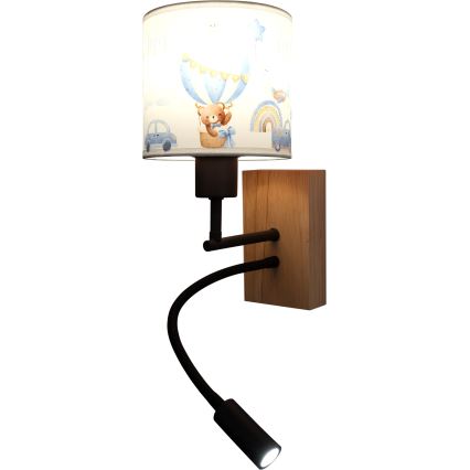 Brilagi - LED flexibele wandlamp voor kinderen BOBO WOOD 1xE27/25W/230V + LED/3W eiken/zwart/wit/blauw/beertjes
