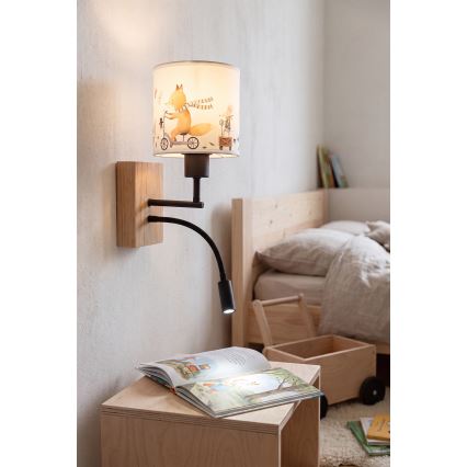 Brilagi - LED flexibele wandlamp voor kinderen BOBO WOOD 1xE27/25W/230V + LED/3W eik/zwart/wit/dieren