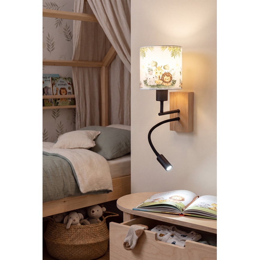 Brilagi - LED flexibele wandlamp voor kinderen BOBO WOOD 1xE27/25W/230V + LED/3W eik/zwart/wit/groen/jungle