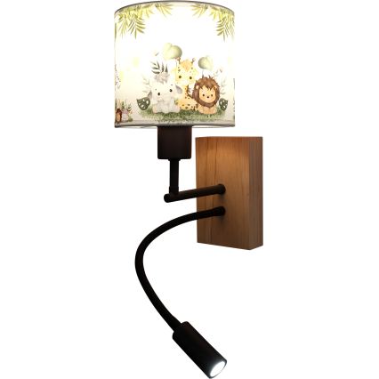 Brilagi - LED flexibele wandlamp voor kinderen BOBO WOOD 1xE27/25W/230V + LED/3W eik/zwart/wit/groen/jungle