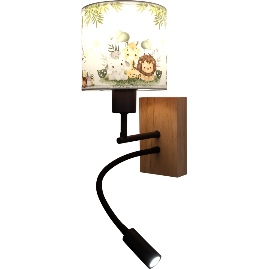 Brilagi - LED flexibele wandlamp voor kinderen BOBO WOOD 1xE27/25W/230V + LED/3W eik/zwart/wit/groen/jungle