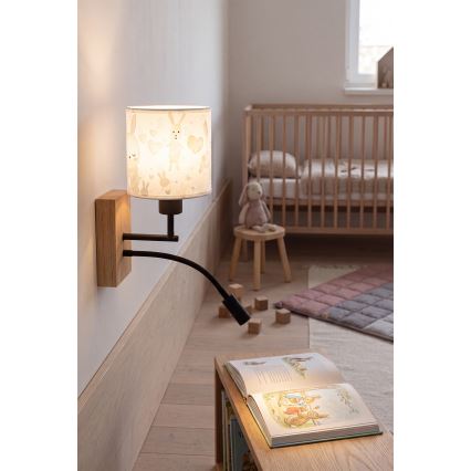 Brilagi - LED flexibele wandlamp voor kinderen BOBO WOOD 1x E27/25W/230V + geïntegreerde LED 3W, eiken/zwart/wit/konijntjes