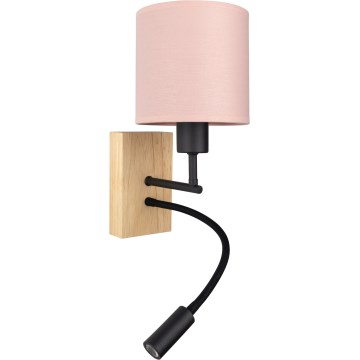 Brilagi - LED flexibele wandlamp BOBO WOOD 1xE27/25W/230V + LED/3W eiken/zwart/roze