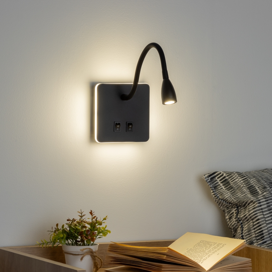 Brilagi - LED Flexibele wandlamp MAYA Double LED/4W/230V + LED/3W zwart