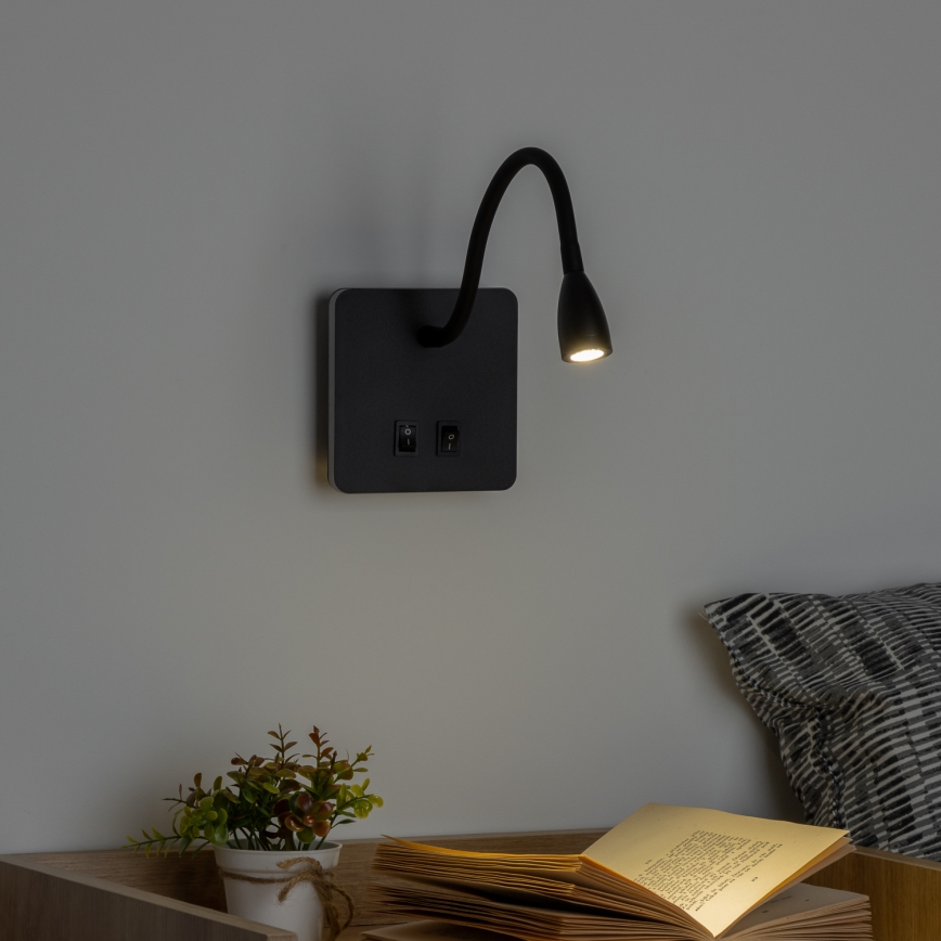 Brilagi - LED Flexibele wandlamp MAYA Double LED/4W/230V + LED/3W zwart