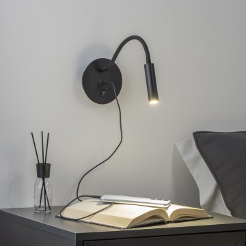 Brilagi - LED Flexibele wandlamp met USB-poort MAYA LED/3W/230V 4000K zwart