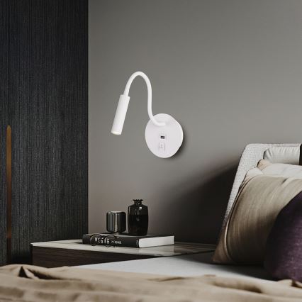 Brilagi - LED Flexibele wandlamp met USB-poort MAYA LED/3W/230V 4000K wit
