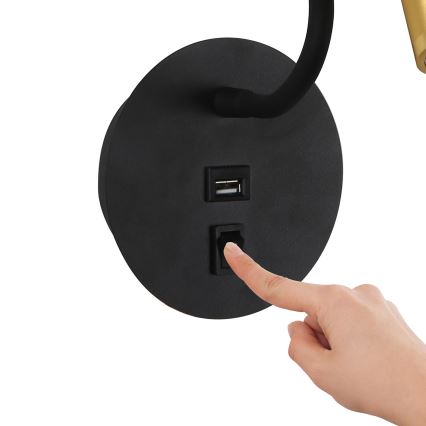 Brilagi - LED Flexibele wandlamp met USB-poort MAYA LED/3W/230V 4000K zwart/goud