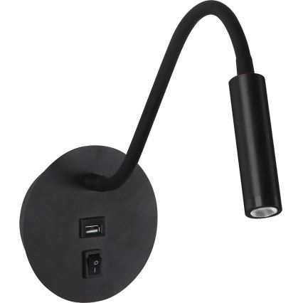 Brilagi - LED Flexibele wandlamp met USB-poort MAYA LED/3W/230V 4000K zwart