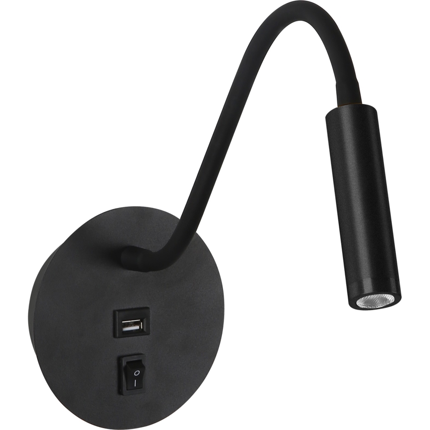 Brilagi - LED Flexibele wandlamp met USB-poort MAYA LED/3W/230V 4000K zwart