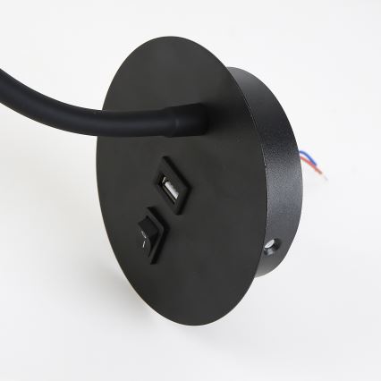 Brilagi - LED Flexibele wandlamp met USB-poort MAYA LED/3W/230V 4000K zwart
