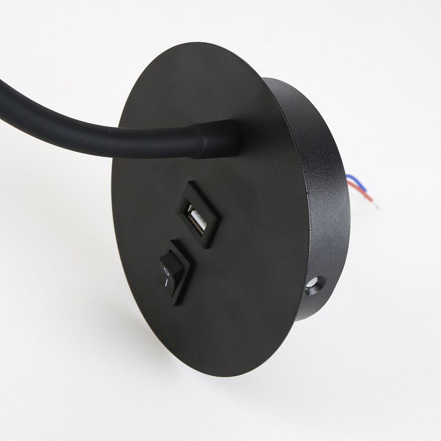 Brilagi - LED Flexibele wandlamp met USB-poort MAYA LED/3W/230V 4000K zwart