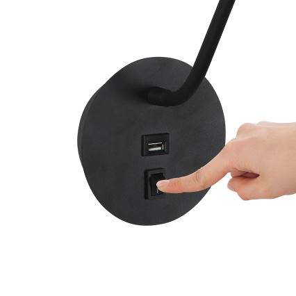 Brilagi - LED Flexibele wandlamp met USB-poort MAYA LED/3W/230V 4000K zwart