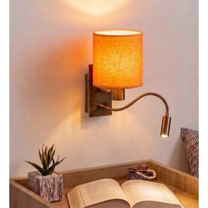 Brilagi - LED flexibele wandlamp NUBILA 1xE27/25W/230V + LED/3W messing/oranje