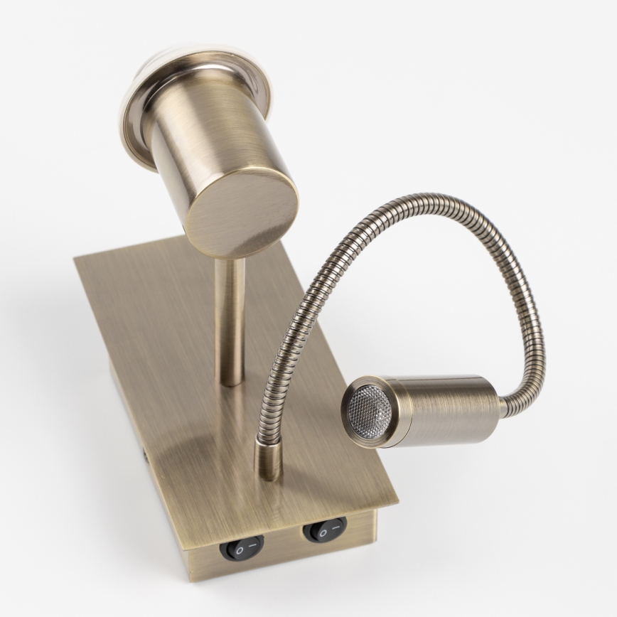 Brilagi - LED flexibele wandlamp NUBILA 1xE27/25W/230V + LED/3W messing/oranje