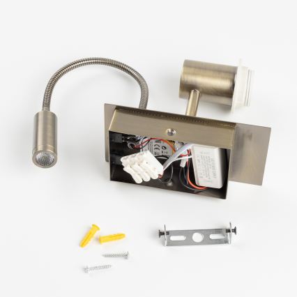 Brilagi - LED flexibele wandlamp NUBILA 1xE27/25W/230V + LED/3W messing/oranje