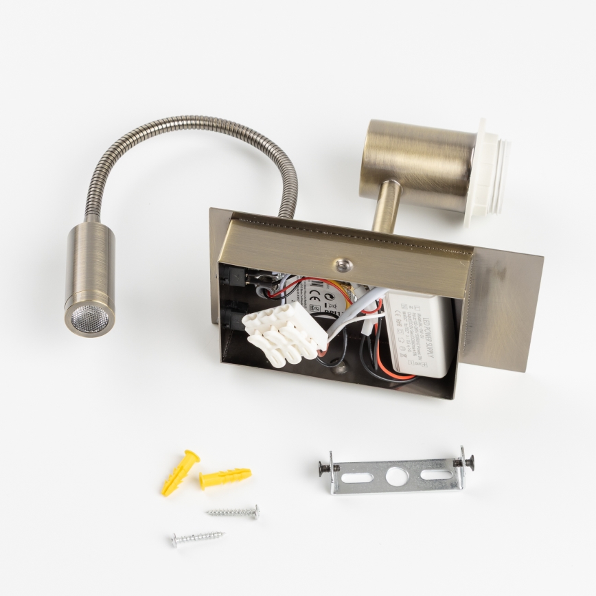 Brilagi - LED flexibele wandlamp NUBILA 1xE27/25W/230V + LED/3W messing/oranje