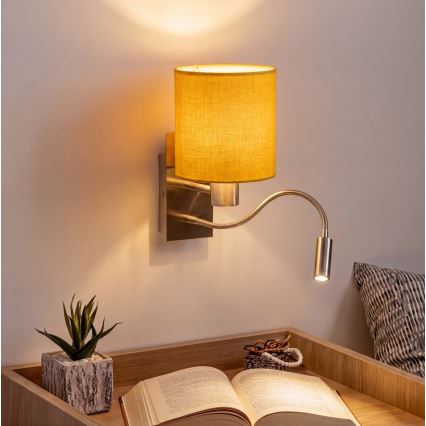 Brilagi - LED flexibele wandlamp NUBILA 1xE27/25W/230V + LED/3W mat chroom/geel