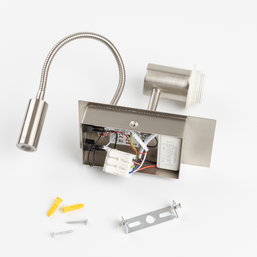 Brilagi - LED flexibele wandlamp NUBILA 1xE27/25W/230V + LED/3W mat chroom/geel