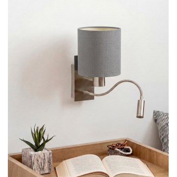 Brilagi - LED flexibele wandlamp NUBILA 1xE27/25W/230V + LED/3W mat chroom/lichtgrijs