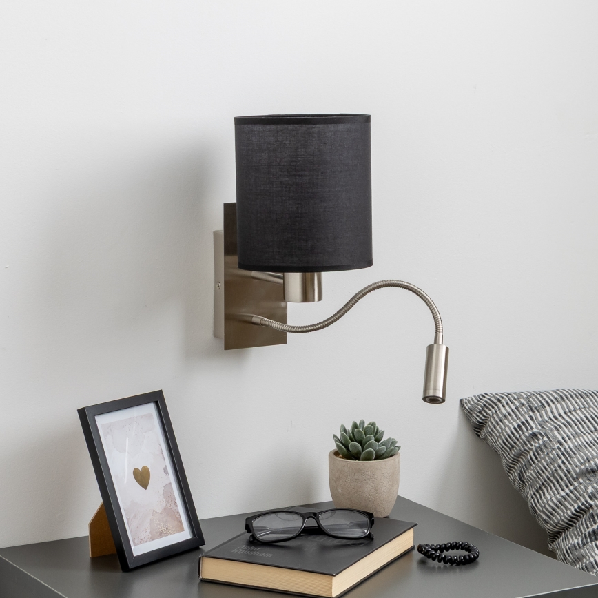 Brilagi - LED Flexibele wandlamp NUBILA 1xE27/25W/230V + LED/3W mat chroom/zwart
