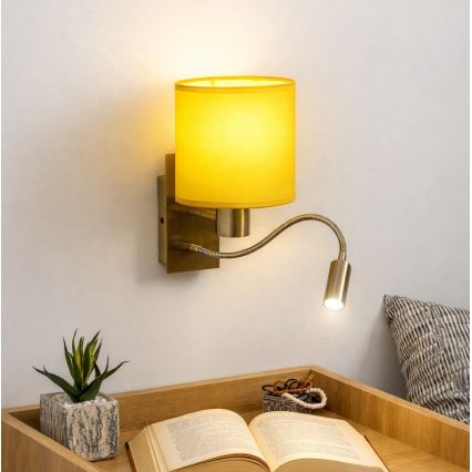 Brilagi - flexibele LED-wandlamp NUBILA 1xE27/25W/230V + LED/3W messing/geel