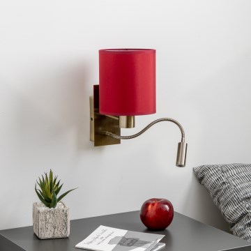 Brilagi - LED Flexibele wandlamp NUBILA 1xE27/25W/230V+LED/3W messing/Pompejaanse rood