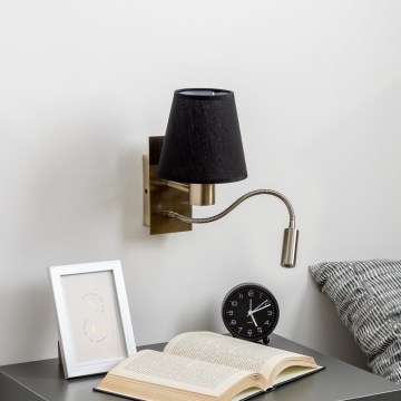Brilagi - LED Flexibele wandlamp NUBILA 1xE27/25W/230V + LED/3W messing/zwart