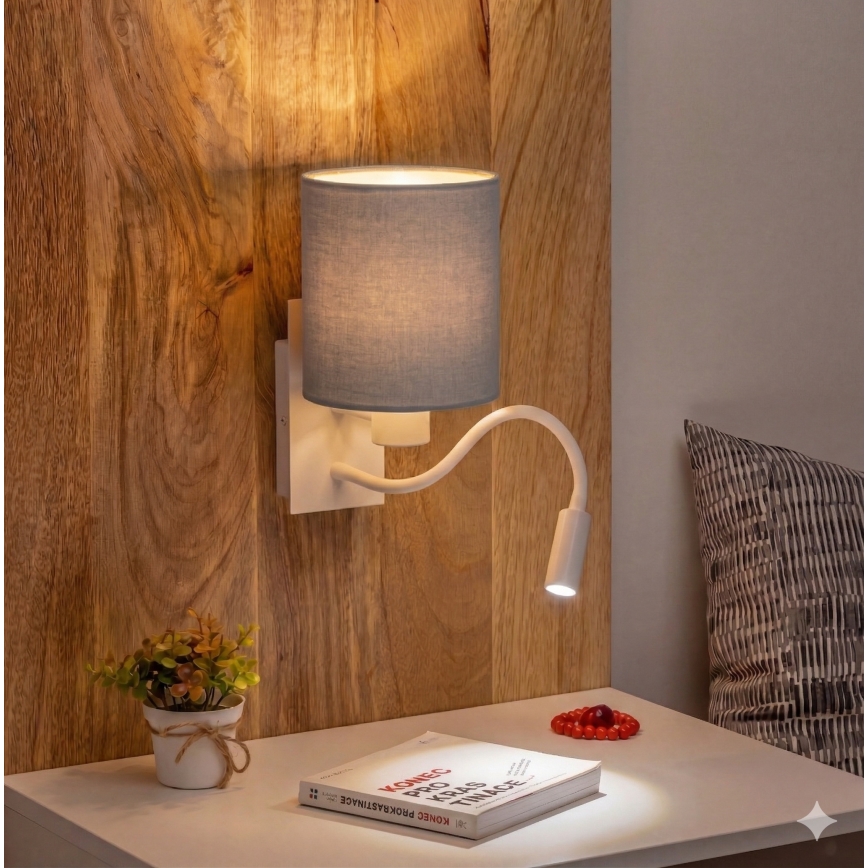 Brilagi - LED-flexibele wandlamp NUBILA 1xE27/25W/230V + LED/3W wit/lichtgrijs