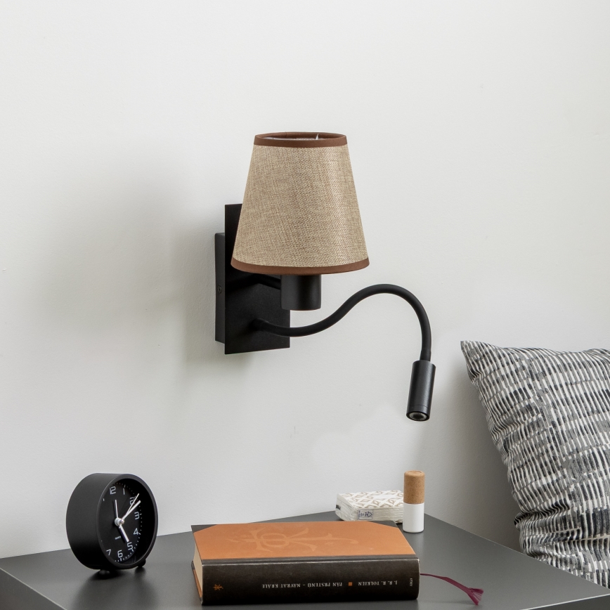 Brilagi - LED Flexibele wandlamp NUBILA 1xE27/25W/230V + LED/3W zwart/bruin