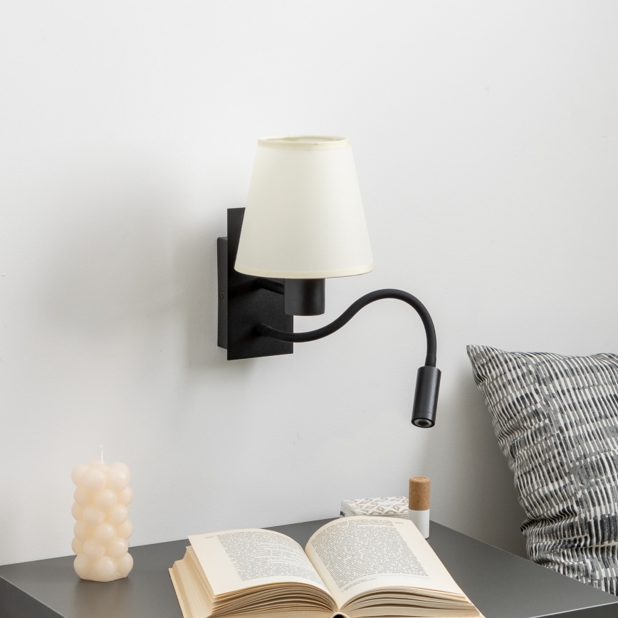 Brilagi - LED Flexibele wandlamp NUBILA 1xE27/25W/230V + LED/3W zwart/crème