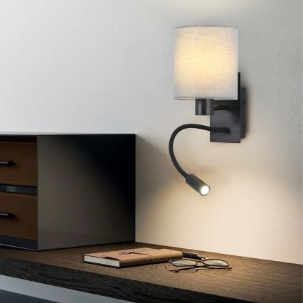 Brilagi - LED Flexibele wandlamp NUBILA 1xE27/25W/230V + LED/3W zwart/grijs