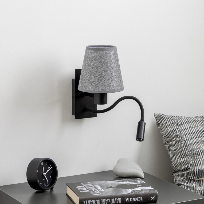 Brilagi - LED Flexibele wandlamp NUBILA 1xE27/25W/230V + LED/3W zwart/grijs
