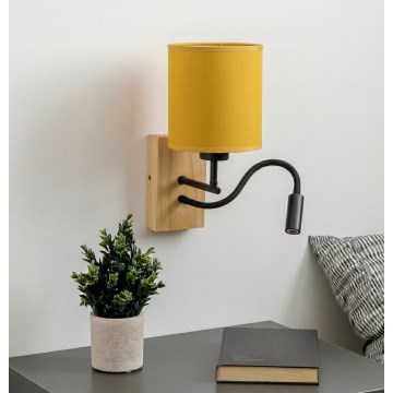 Brilagi - LED flexibele wandlamp NUBILA WOOD 1xE27/25W/230V + LED/3W eik/zwart/geel