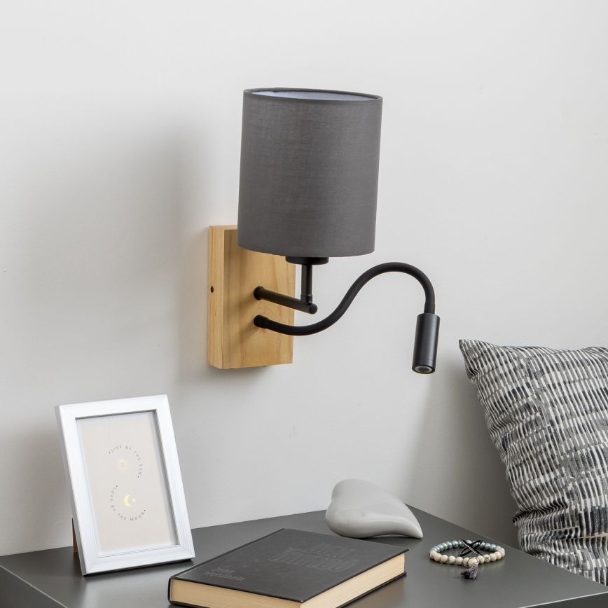 Brilagi - LED Flexibele wandlamp NUBILA WOOD 1xE27/25W/230V + LED/3W eiken/antraciet