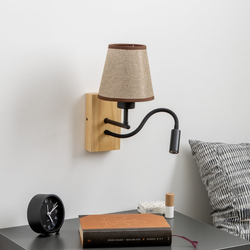 Brilagi - LED Flexibele wandlamp NUBILA WOOD 1xE27/25W/230V + LED/3W eiken/bruin