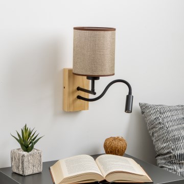 Brilagi - LED Flexibele wandlamp NUBILA WOOD 1xE27/25W/230V + LED/3W eiken/bruin