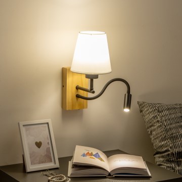 Brilagi - LED Flexibele wandlamp NUBILA WOOD 1xE27/25W/230V + LED/3W eiken/crème