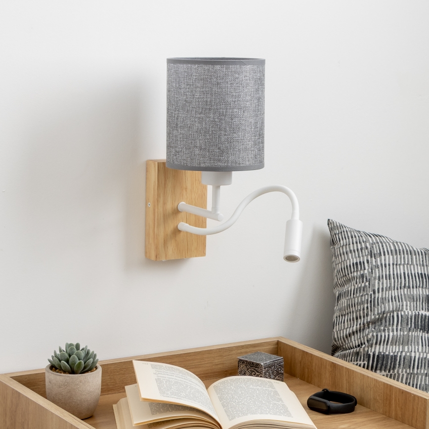 Brilagi - LED Flexibele wandlamp NUBILA WOOD 1xE27/25W/230V + LED/3W eiken/grijs