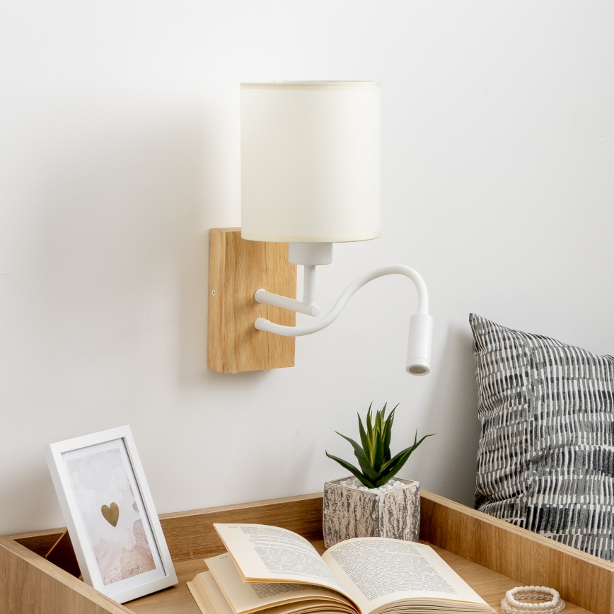 Brilagi - LED Flexibele wandlamp NUBILA WOOD 1xE27/25W/230V + LED/3W eiken/wit/crème